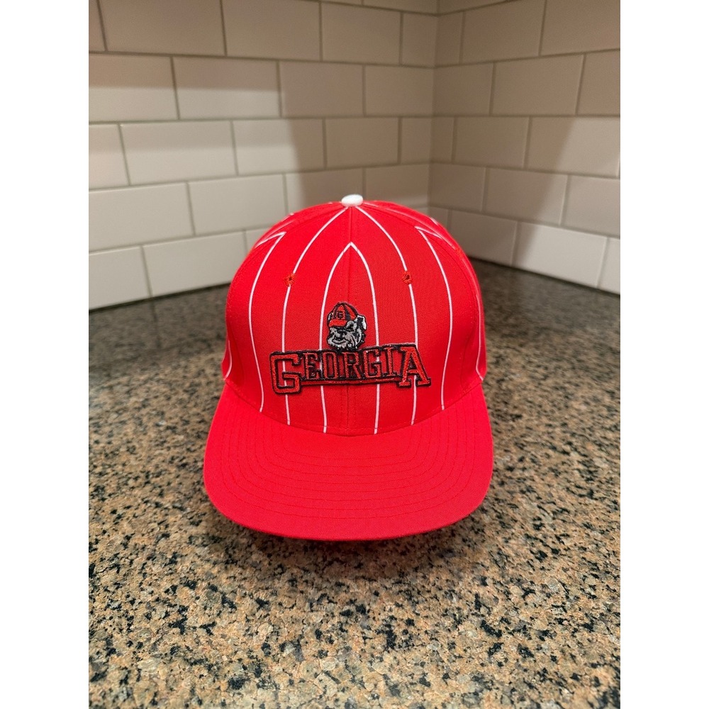 Vtg Georgia Bulldogs Nissin Hat Snapback Red White Pinstripe NCAA
